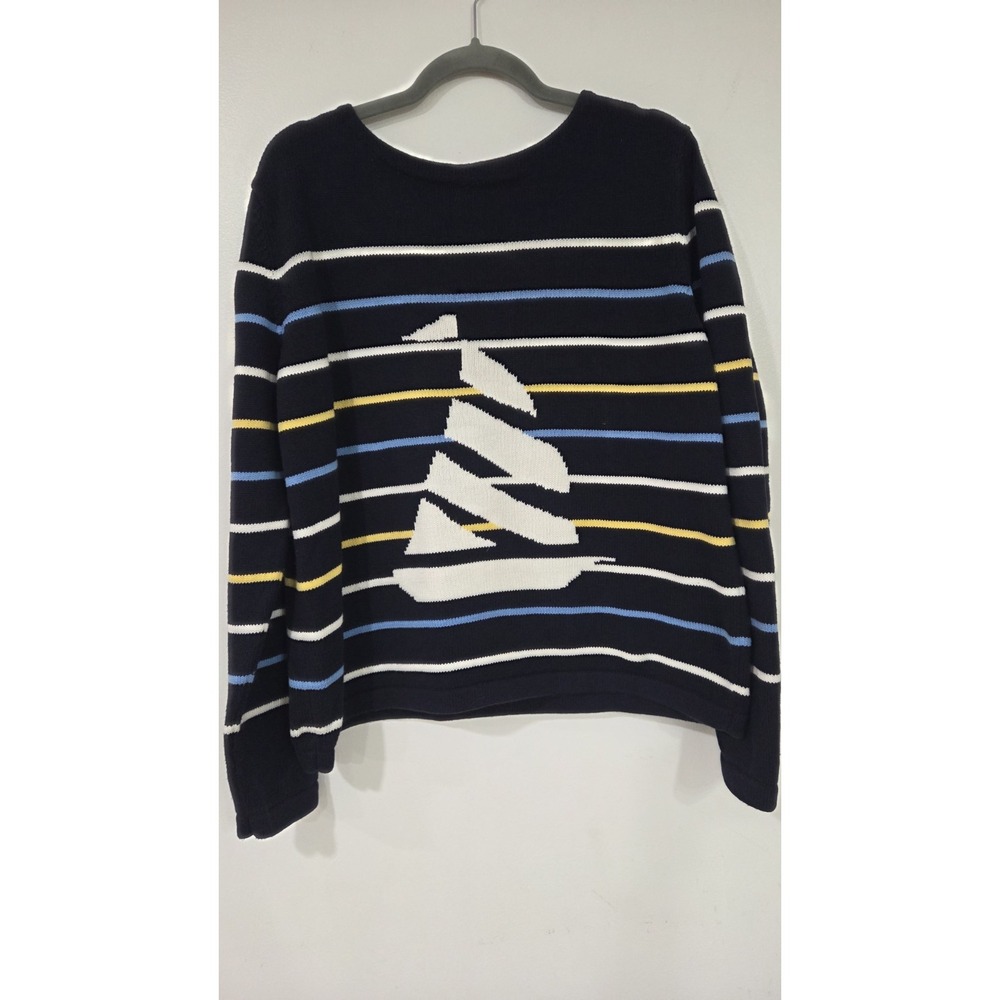 Crazy Horse Sweater Womens Blue Nautical Sailboat Beach Ocean Cozy PXL